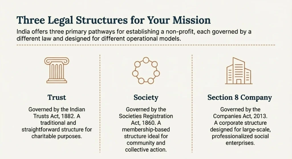 Trust vs Society vs Section 8 – Which NGO Structure Is Right for You?​
